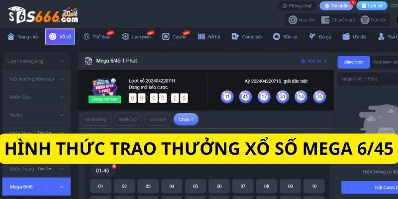 Hình thức trao thưởng xổ số mega 6/45 tại S666
